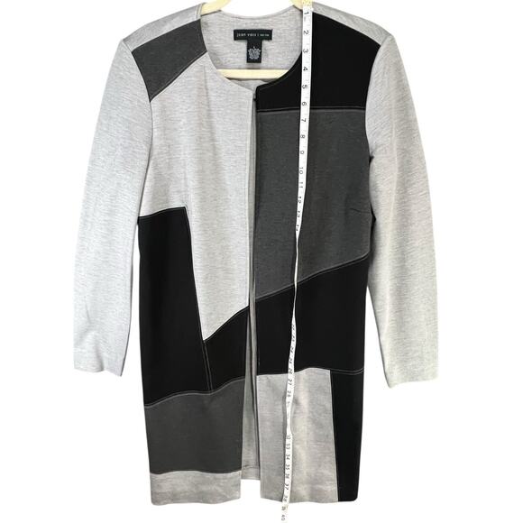 Joan Vass New York Statement Cardigan Duster L Gray Black Colorblock Open Front - Picture 8 of 14